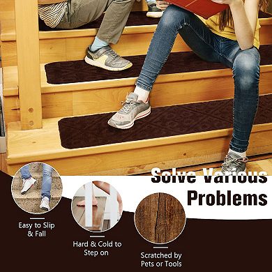 15 Pcs Indoor Non-Slip Stair Carpet Mats for Wooden Steps