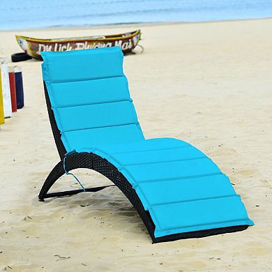 Folding Patio Rattan Portable Lounge Chair Chaise with Cushion