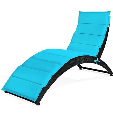 Folding Patio Rattan Portable Lounge Chair Chaise with Cushion