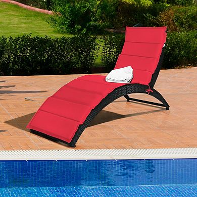 Folding Patio Rattan Portable Lounge Chair Chaise with Cushion