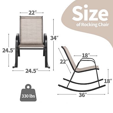 Set of 2 Heavy-Duty Metal Patio Rocking Chair with Breathable Seat Fabric