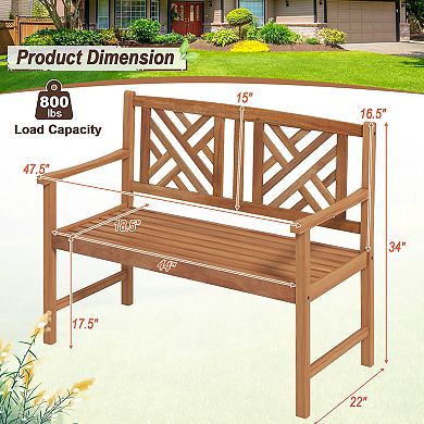 2-Person Wood Outdoor Bench with Cozy Armrest and Backrest