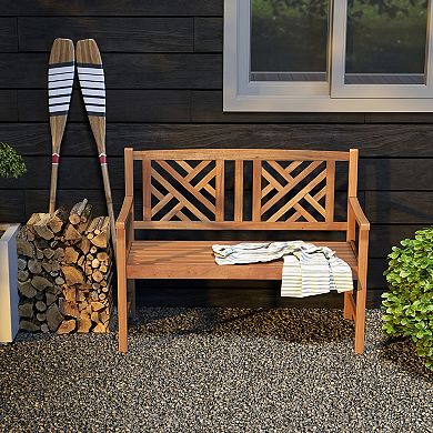 2-Person Wood Outdoor Bench with Cozy Armrest and Backrest