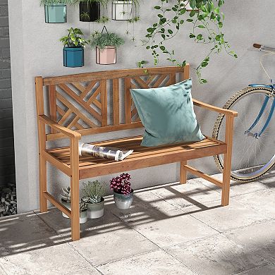 2-Person Wood Outdoor Bench with Cozy Armrest and Backrest