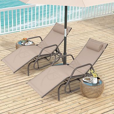 Outdoor Chaise Lounge Glider Chair with Armrests and Pillow