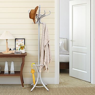 Wood Standing Hat Coat Rack with Umbrella Stand