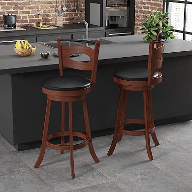 2 Pieces Swivel Bar Stools with Curved Backrest and Seat Cushions