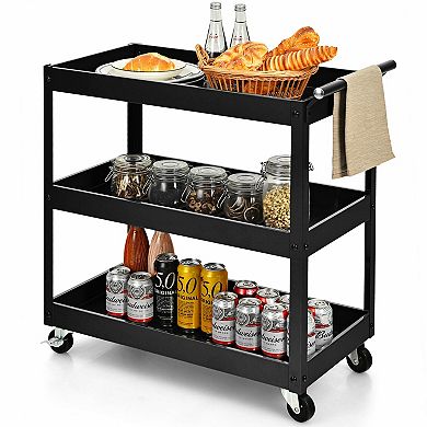 3-Tier Utility Cart with Steel Frame and Four Wheels
