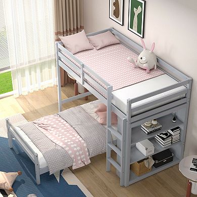 Twin Over Twin Loft Bunk Bed with Bookcase