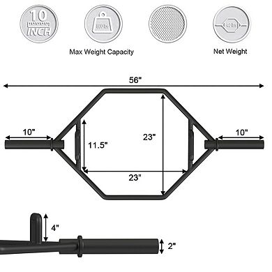 56 Inch Olympic Hexagon Deadlift Trap Bar with Folding Grips Powerlifting