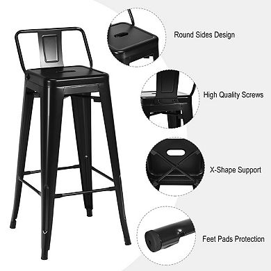 30 Inch Set of 4 Metal Counter Height Barstools with Low Back and Rubber Feet