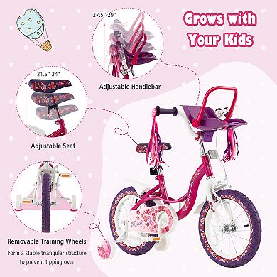 Kids Bike with Doll Seat and Removable Training Wheels