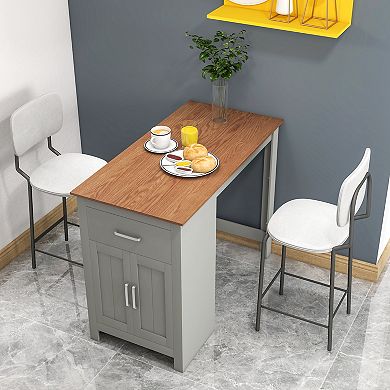 Counter Height Bar Table with Storage Cabinet and Drawer