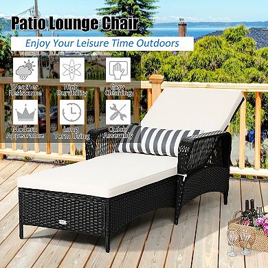 Patio Wicker Chaise Lounge Chair with Pillow and Adjustable Backrest