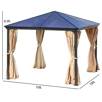 Aoodor 10 x 10 ft. Outdoor Aluminum Frame Polycarbonate Roof Gazebo, for Garden and Backyard - Black