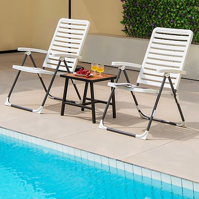 PP Folding Patio Chaise Lounger with 7-Level Backrest