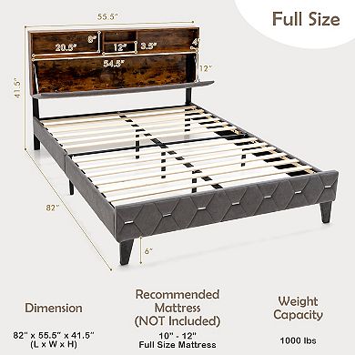 Upholstered Bed Frame with Storage Headboard