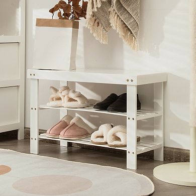 3-Tier Wicker Shoe Bench Holds up to 6 Pairs for Entry