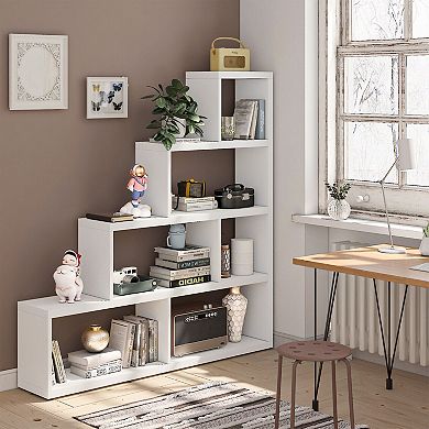 6 Cubes Ladder Shelf Corner Bookshelf Storage Bookcase