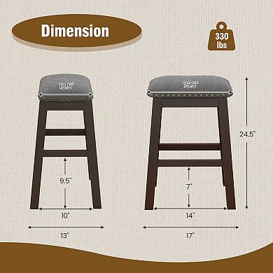 2 Piece 24.5 Inch Counter Height Bar Stool Set with Padded Seat-Gray