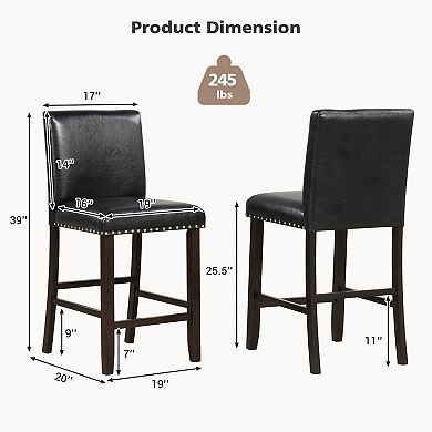 Set of 2 PVC Leather Bar Stools with Back for Kitchen Island