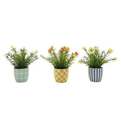 Sonoma Goods For Life Set of 3 Mini Floral Arrangements in Patterned Pots Table Decor