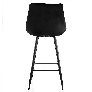 Elama 2 Piece Velvet Tufted Bar Chair in Black with Metal Legs