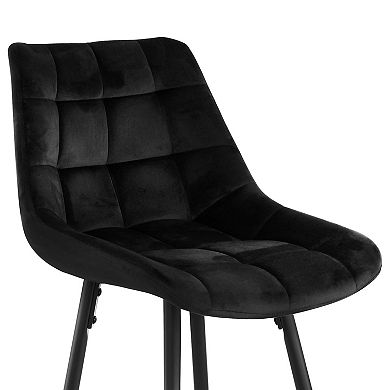 Elama 2 Piece Velvet Tufted Bar Chair in Black with Metal Legs
