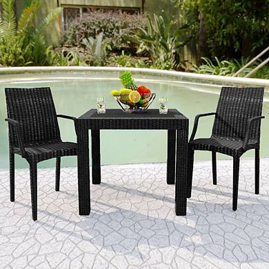 LeisureMod Weave Mace Indoor/Outdoor Chair (With Arms), Set of 2