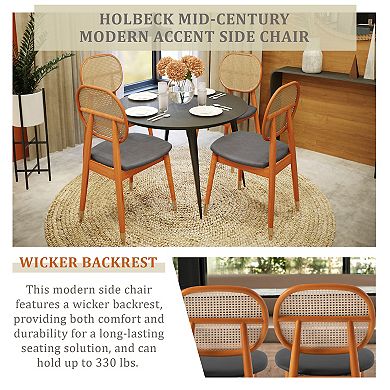 LeisureMod Holbeck Wicker Dining Chair with Leather Seat Set of 2