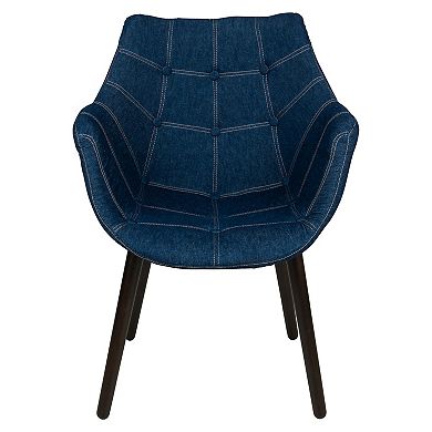 LeisureMod Milburn Tufted Denim Lounge Chair, Set of 4