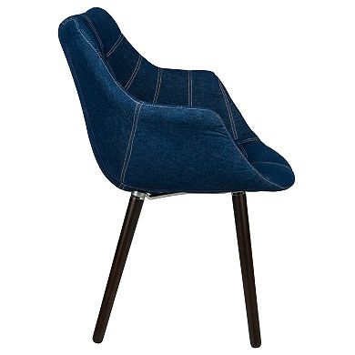 LeisureMod Milburn Tufted Denim Lounge Chair, Set of 4