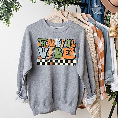 Thankful Vibes Checkered Sweatshirt