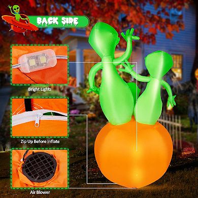 Halloween Inflatable Pumpkin Alien Blow Up Decor with Built-in LED Lights Outdoor