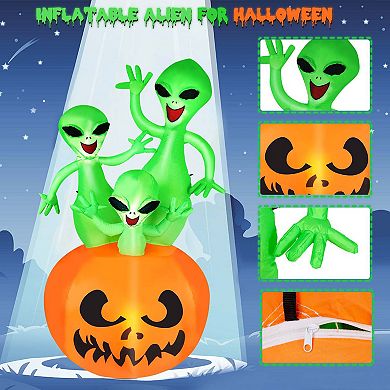 Halloween Inflatable Pumpkin Alien Blow Up Decor with Built-in LED Lights Outdoor