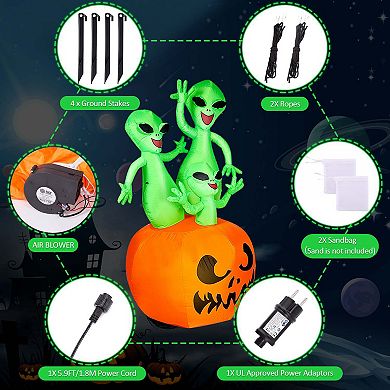 Halloween Inflatable Pumpkin Alien Blow Up Decor with Built-in LED Lights Outdoor