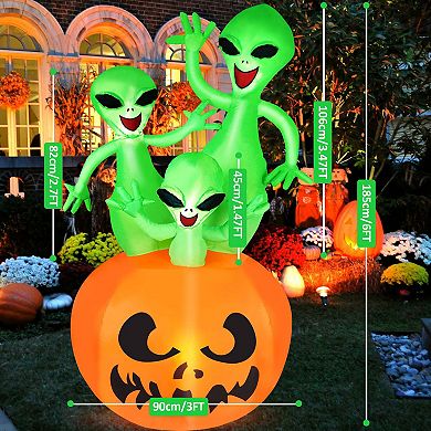 Halloween Inflatable Pumpkin Alien Blow Up Decor with Built-in LED Lights Outdoor