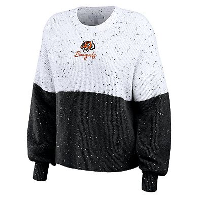 Women's WEAR by Erin Andrews  White/Black Cincinnati Bengals Color-Block Pullover Sweater