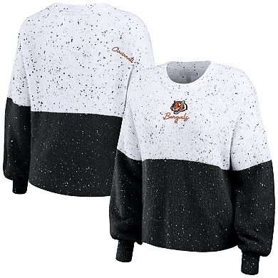 Women's WEAR by Erin Andrews  White/Black Cincinnati Bengals Color-Block Pullover Sweater