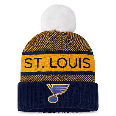 Women's Fanatics Branded  Navy/Gold St. Louis Blues Authentic Pro Rink Cuffed Knit Hat with Pom