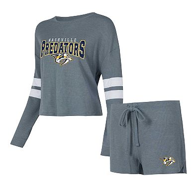 Women's Concepts Sport Charcoal Nashville Predators Meadow Long Sleeve T-Shirt & Shorts Sleep Set