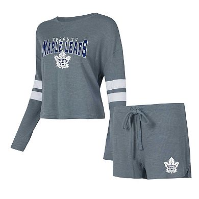 Women's Concepts Sport Charcoal Toronto Maple Leafs Meadow Long Sleeve T-Shirt & Shorts Sleep Set