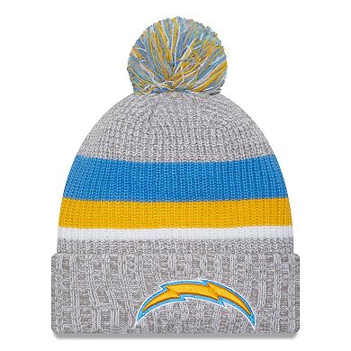 Men's New Era Heather Gray Los Angeles Chargers Cuffed Knit Hat with Pom