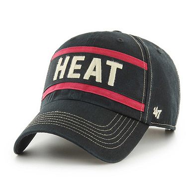 Men's '47 Black Miami Heat Quick Snap Clean Up Adjustable Hat