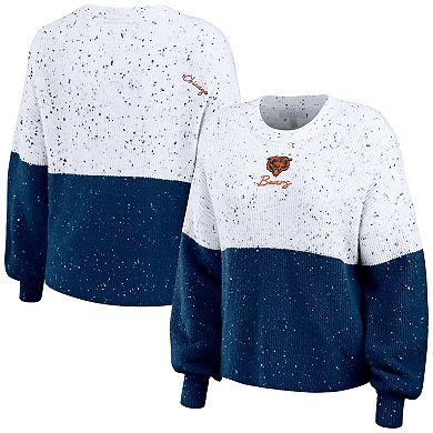 Women's WEAR by Erin Andrews  White/Navy Chicago Bears Color-Block Pullover Sweater