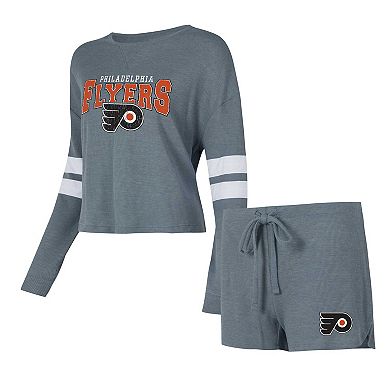 Women's Concepts Sport Charcoal Philadelphia Flyers Meadow Long Sleeve T-Shirt & Shorts Sleep Set