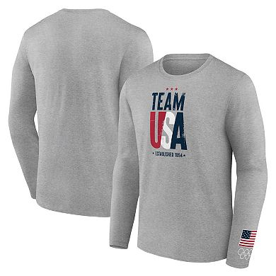 Men's Fanatics Branded Heather Gray Team USA Vintage Stripes Long Sleeve T-Shirt
