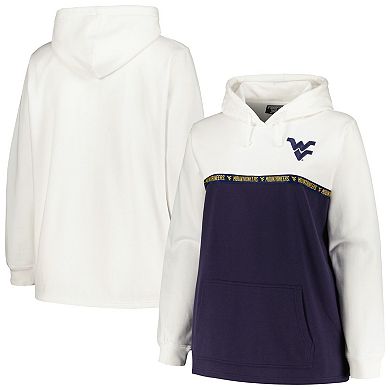 Women's Profile White/Navy West Virginia Mountaineers Plus Size Taping Pullover Hoodie