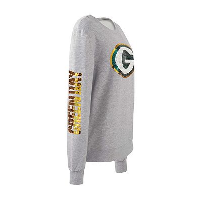 Women's Cuce Heather Gray Green Bay Packers Sequined Logo Pullover Sweatshirt