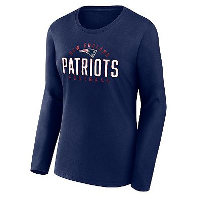 Women's Fanatics Branded Navy New England Patriots Plus Size Foiled Play Long Sleeve T-Shirt